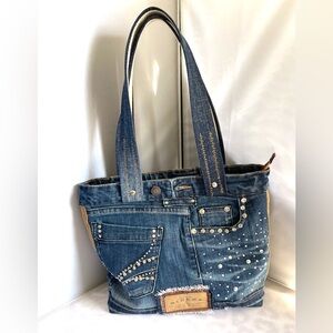 Denim bag patchwork shoulder bag upcycled jeans boho bag